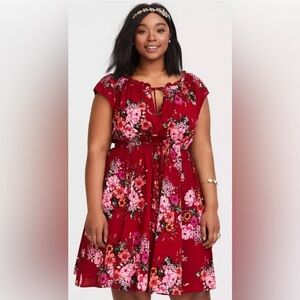 Torrid Pink and White Tie Front Cap Sleeve Blouse